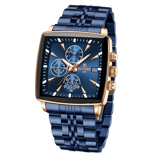 Reward Square Blue & Rose Gold Luxury Luminous Square Quartz Watch