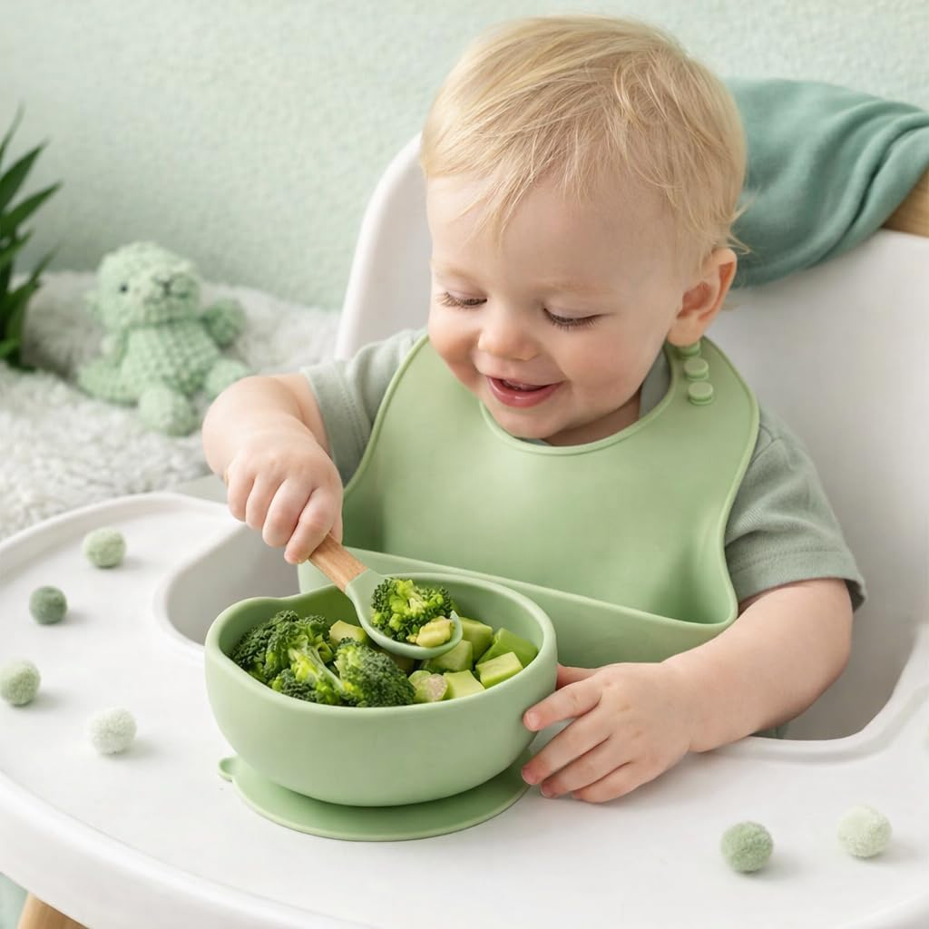 Cat Design Silicone Baby Feeding Set
