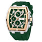 Men's Quartz Chronograph Silicone Watch – Silver & Rose Gold Case, Green Dial