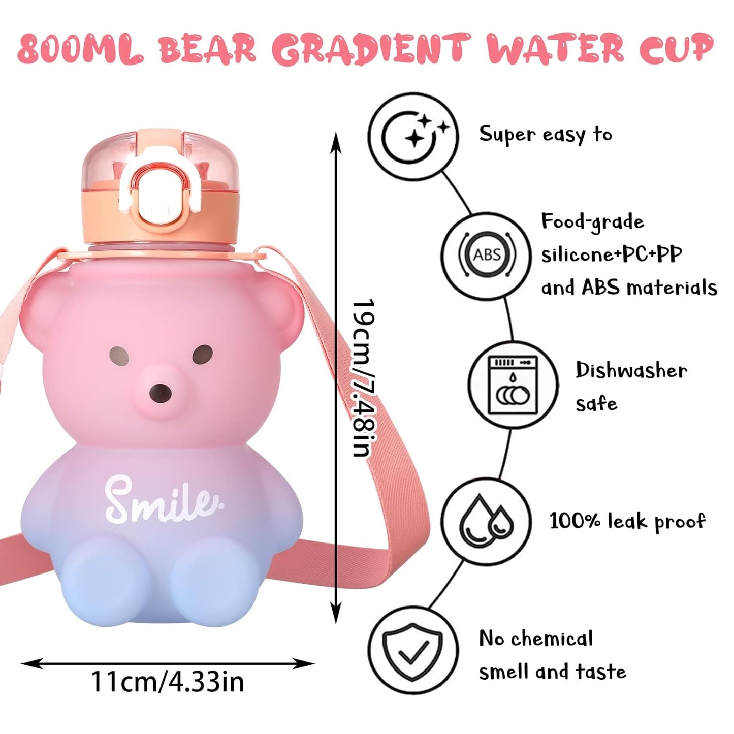 Kawaii Bear Straw Water Bottle
