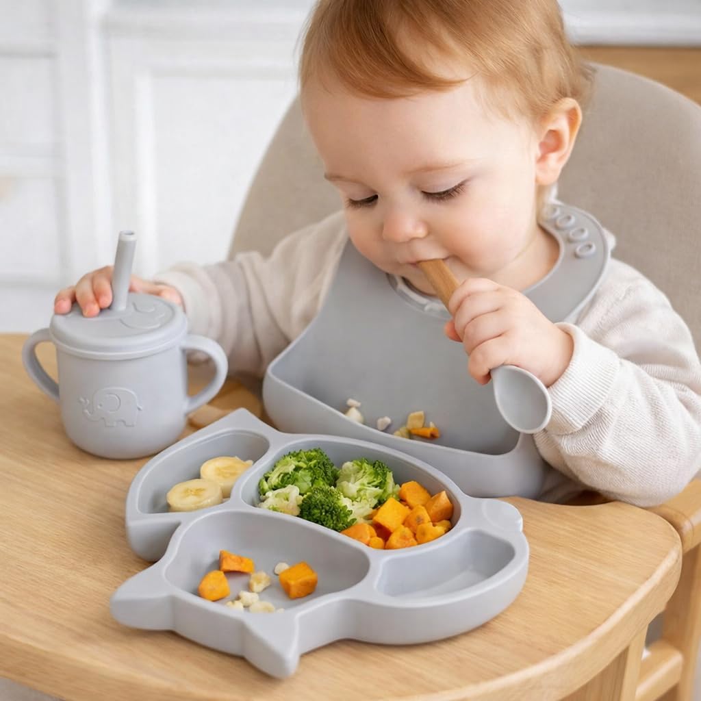 Cat Design Silicone Baby Feeding Set