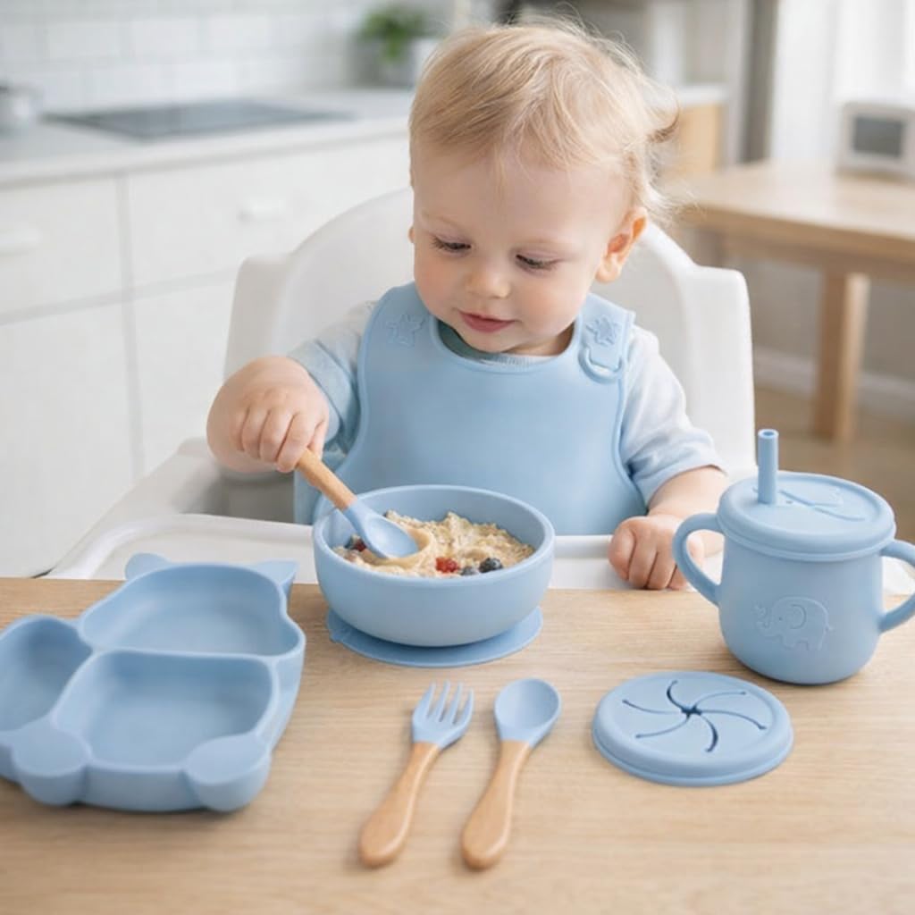 Cat Design Silicone Baby Feeding Set