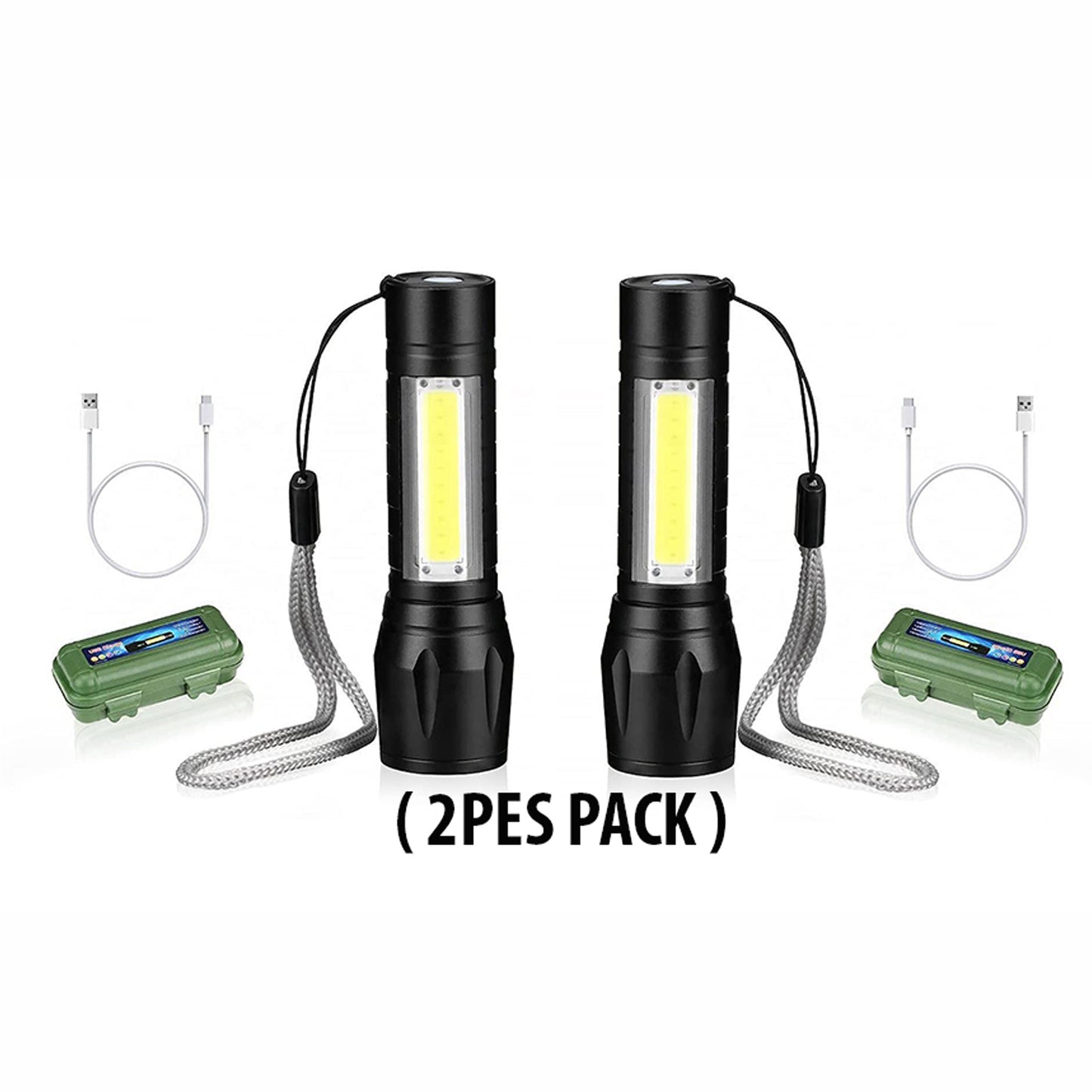 Waterproof Portable Led Flashlight Usb Rechargeable 3 Modes Light Flashlight - ( 2 Pack )