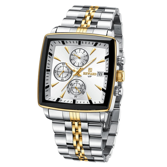 Reward Square White Dial Multi-Function Watch For Men