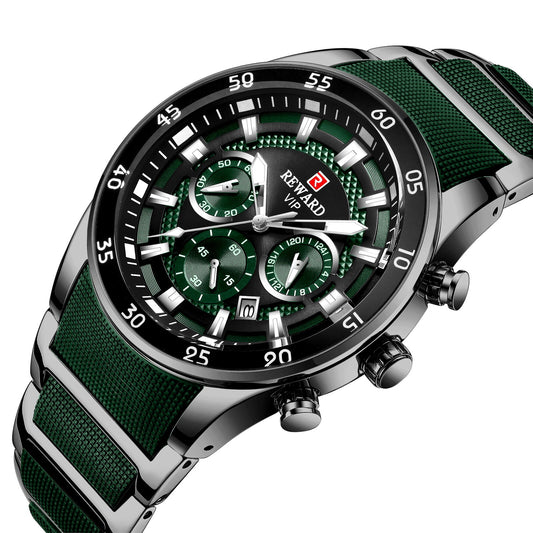 Reward VIP Luxury Chronograph Men’s Quartz Watch – Green Dial Edition
