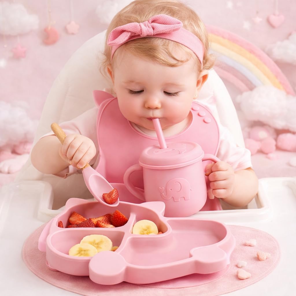 Cat Design Silicone Baby Feeding Set