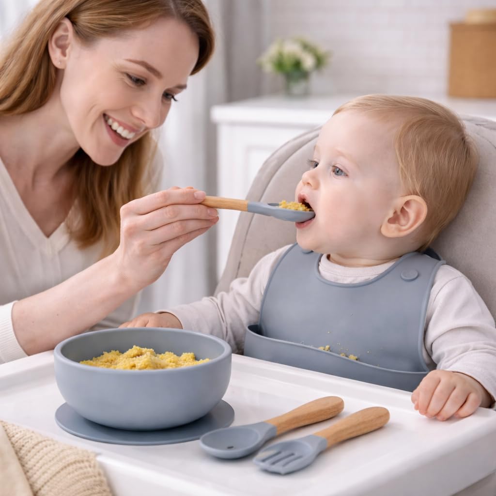 Silicone Baby Feeding Set With Bowl & Spoon