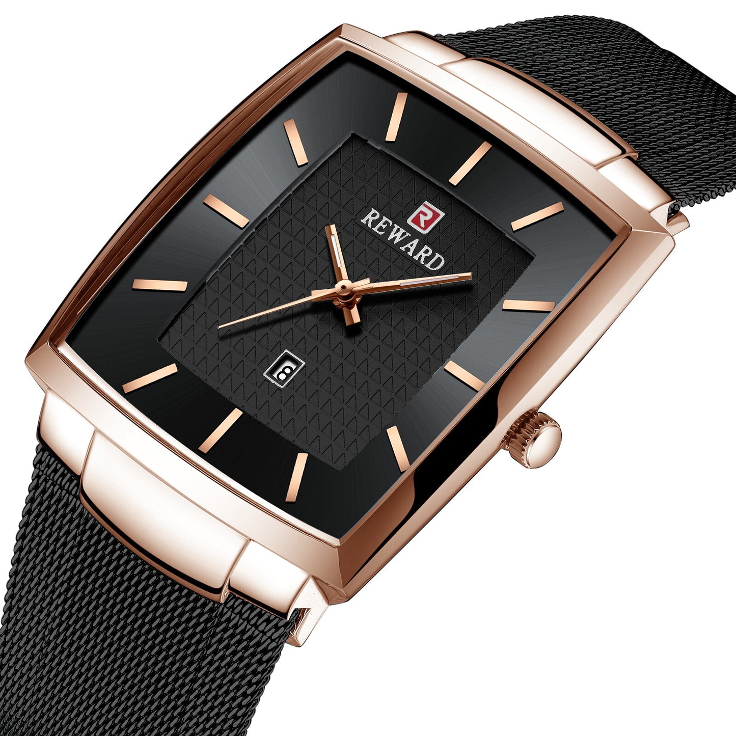 Reward Ultra Slim Black & Rose Gold Mesh Strap Analog Men's  Watch