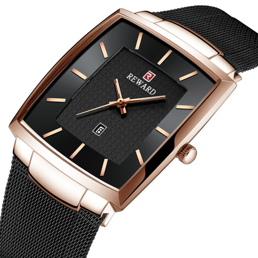 Reward Ultra Slim Black & Rose Gold Mesh Strap Analog Men's  Watch