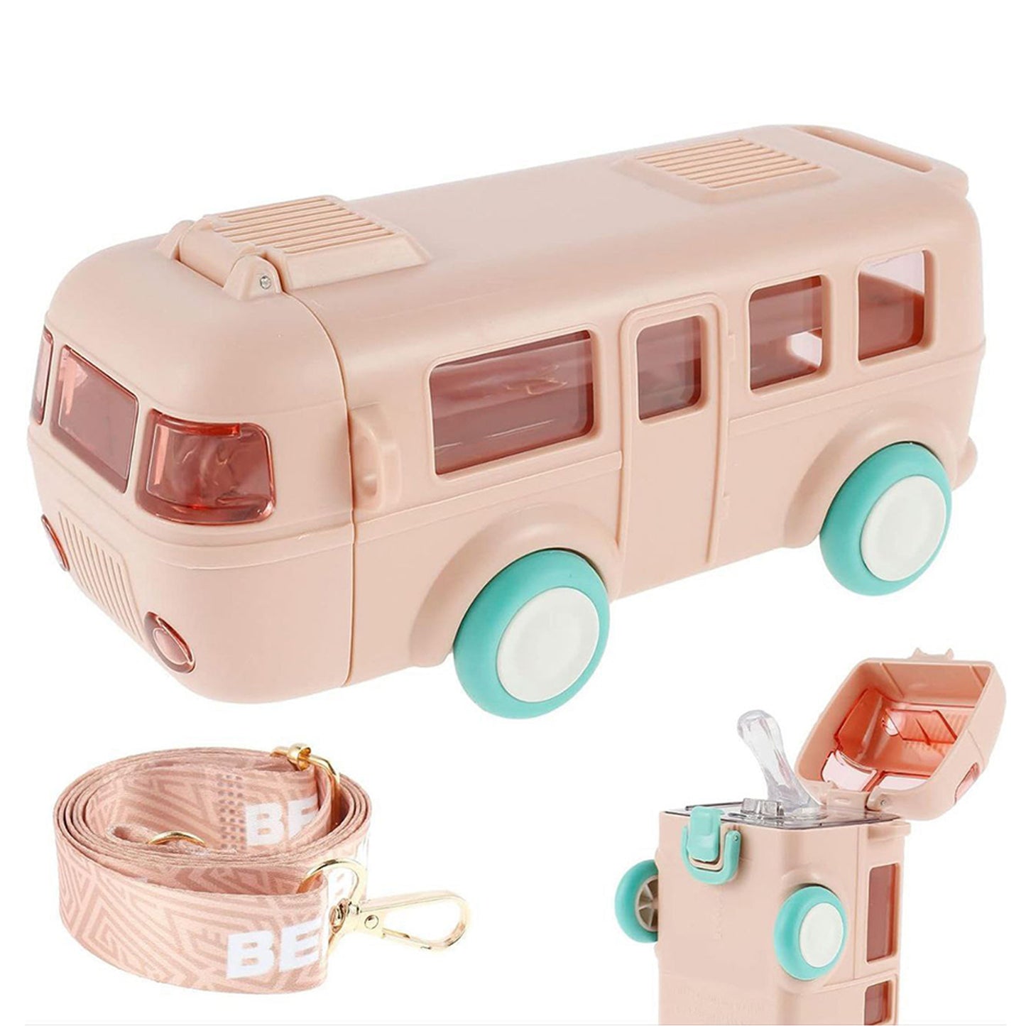 School Bus Theme Water Bottle, Kids Toys, Cute Water Bottle With Strap
