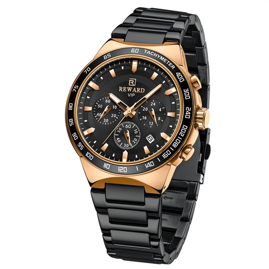 Men's Chronograph Quartz Watch – Rose Gold & Black Edition
