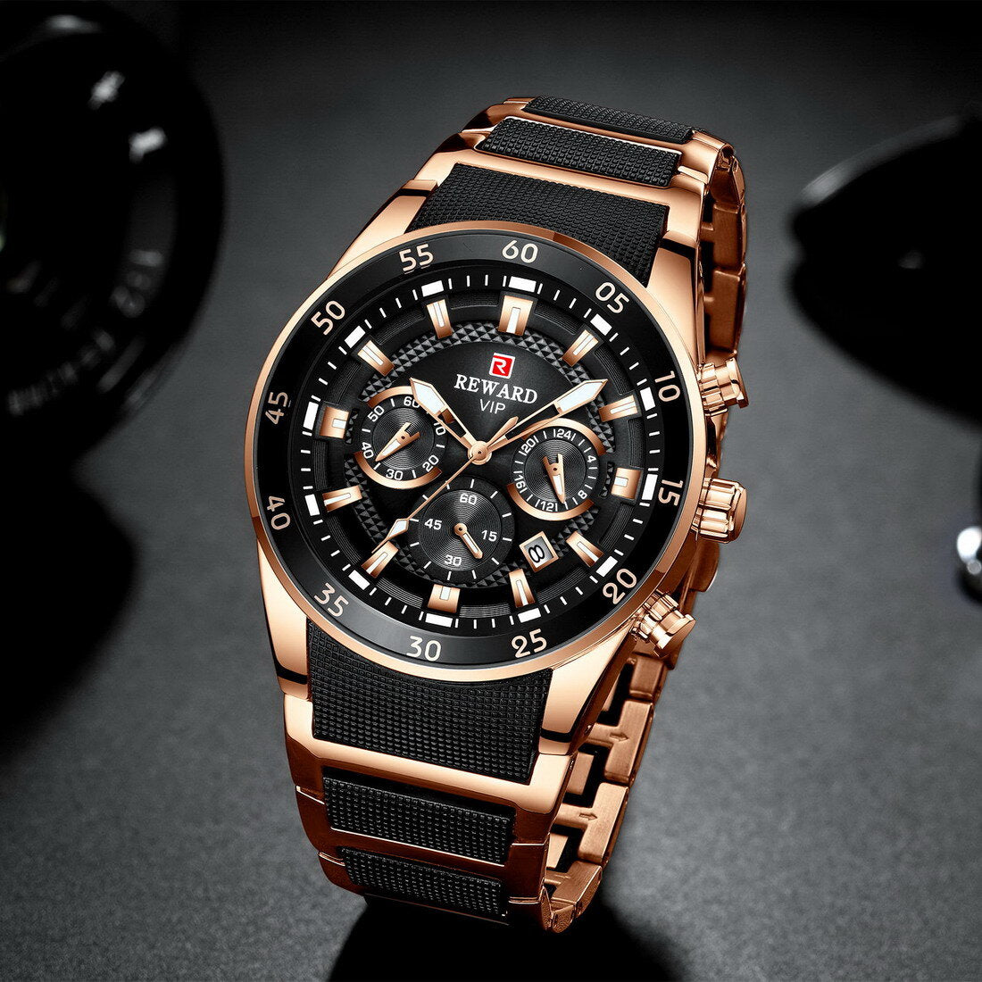 Reward VIP Luxury Chronograph Men’s Quartz Watch – Black Dial Edition