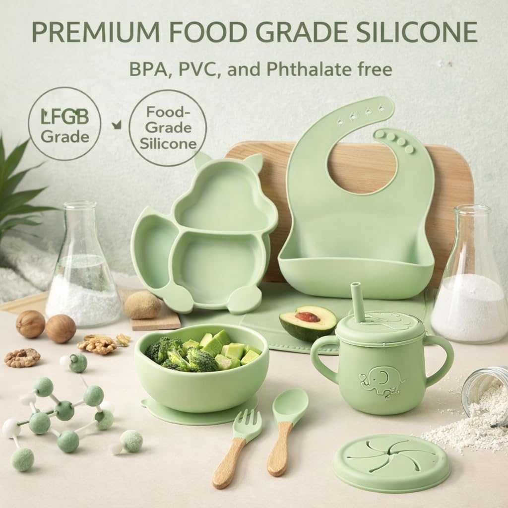 Cat Design Silicone Baby Feeding Set