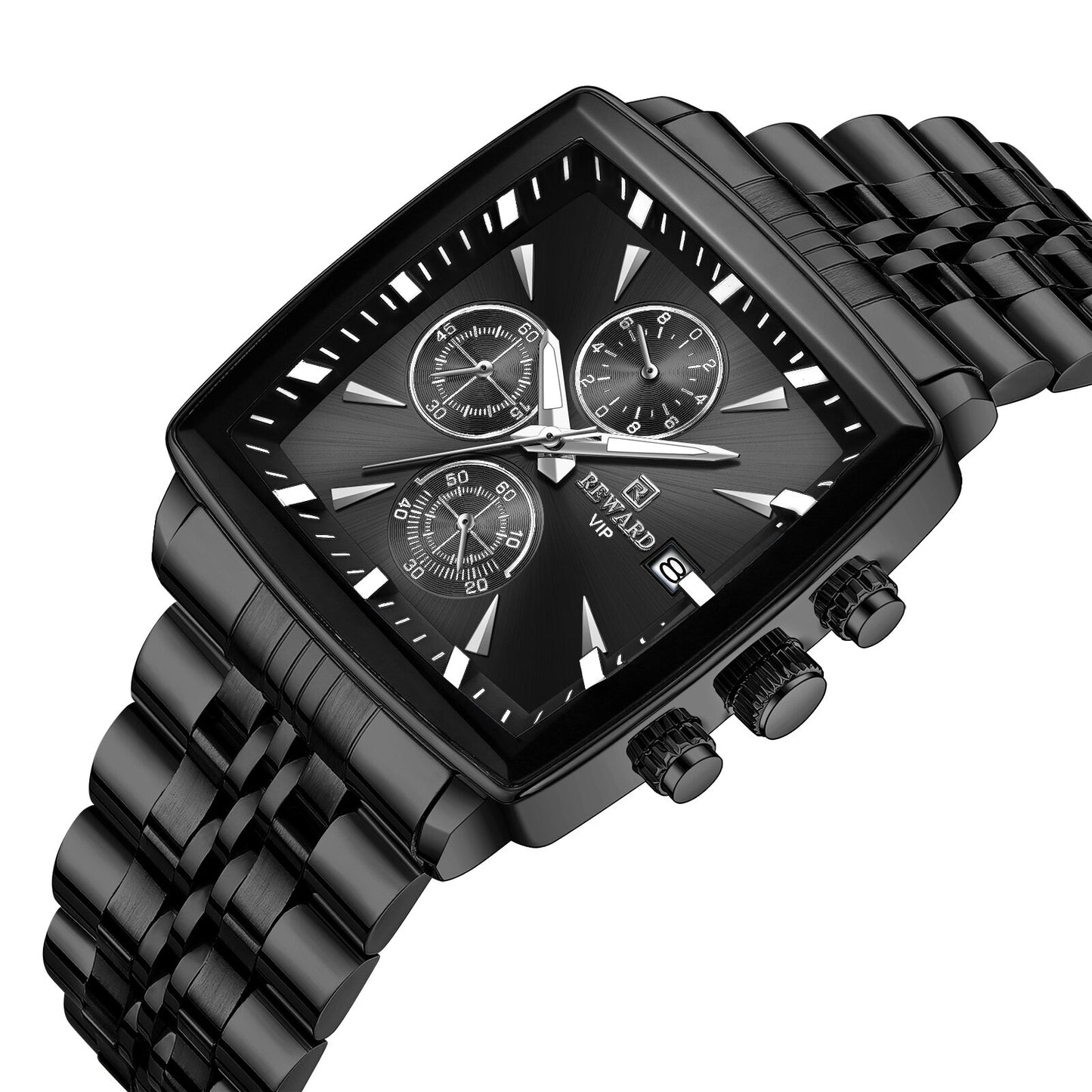 Reward Black Multi-Function Men's Square Quartz Watch