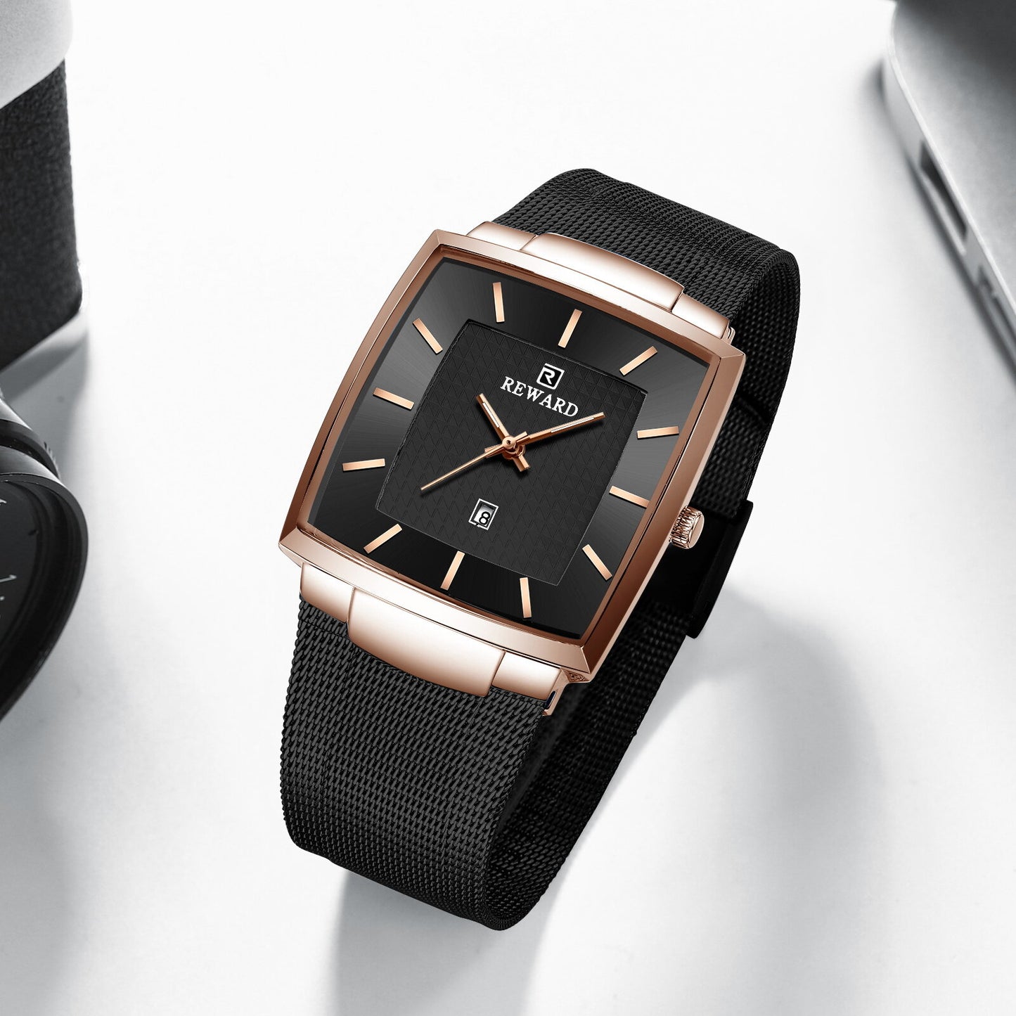 Reward Ultra Slim Black & Rose Gold Mesh Strap Analog Men's  Watch