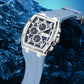 Men's Quartz Chronograph Silicone Watch – Silver Case, Blue Dial