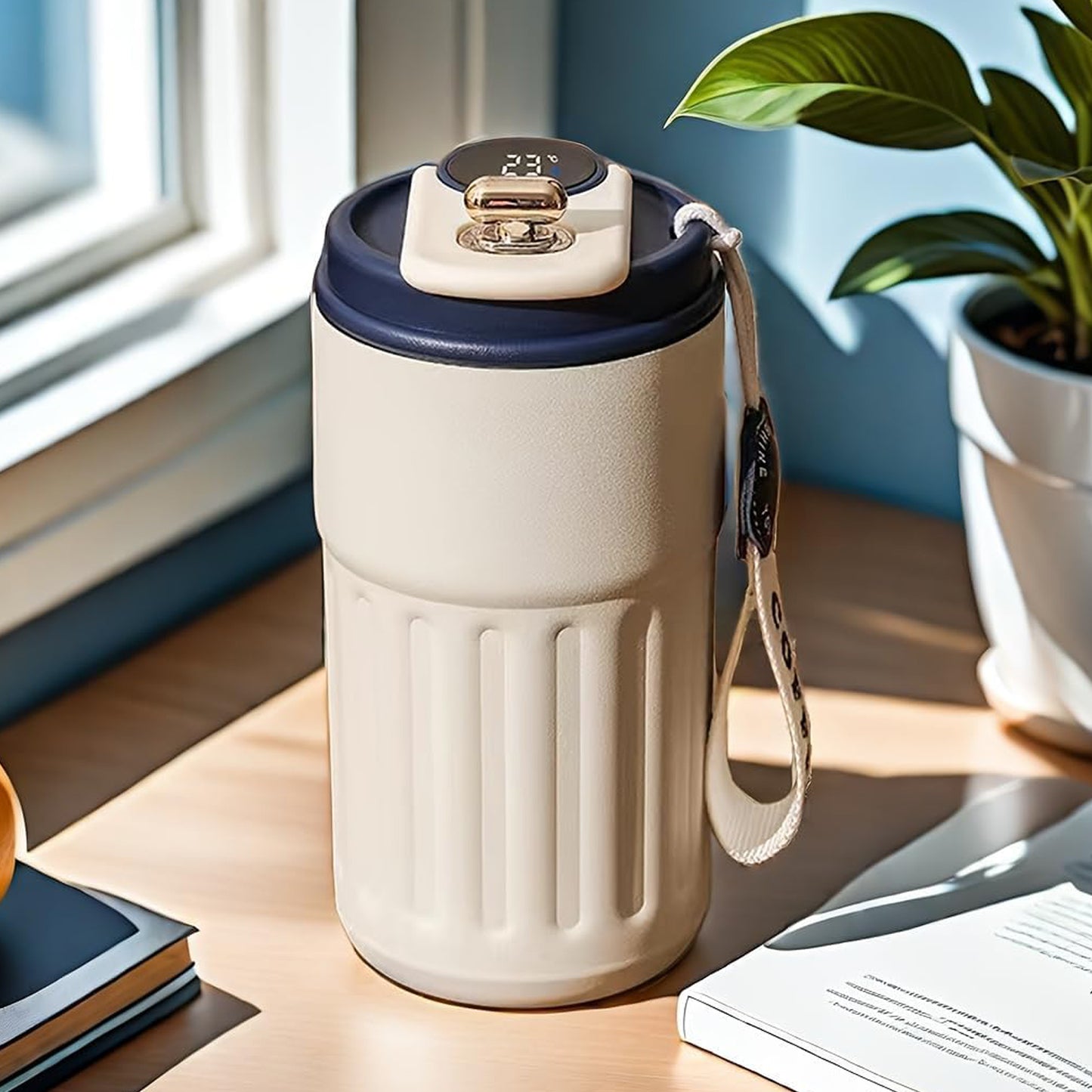 460ml Coffee Travel Mug With Temperature Display (White Blue)