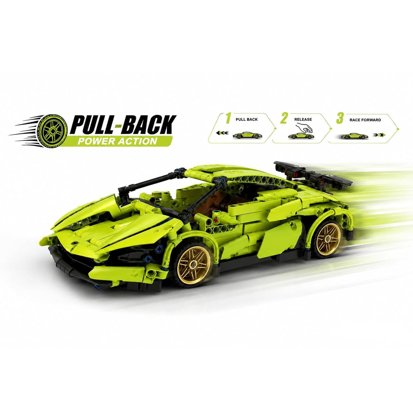 Green Lambo 1:18 Scale Racing Pull-Back SuperCar Building Blocks Set
