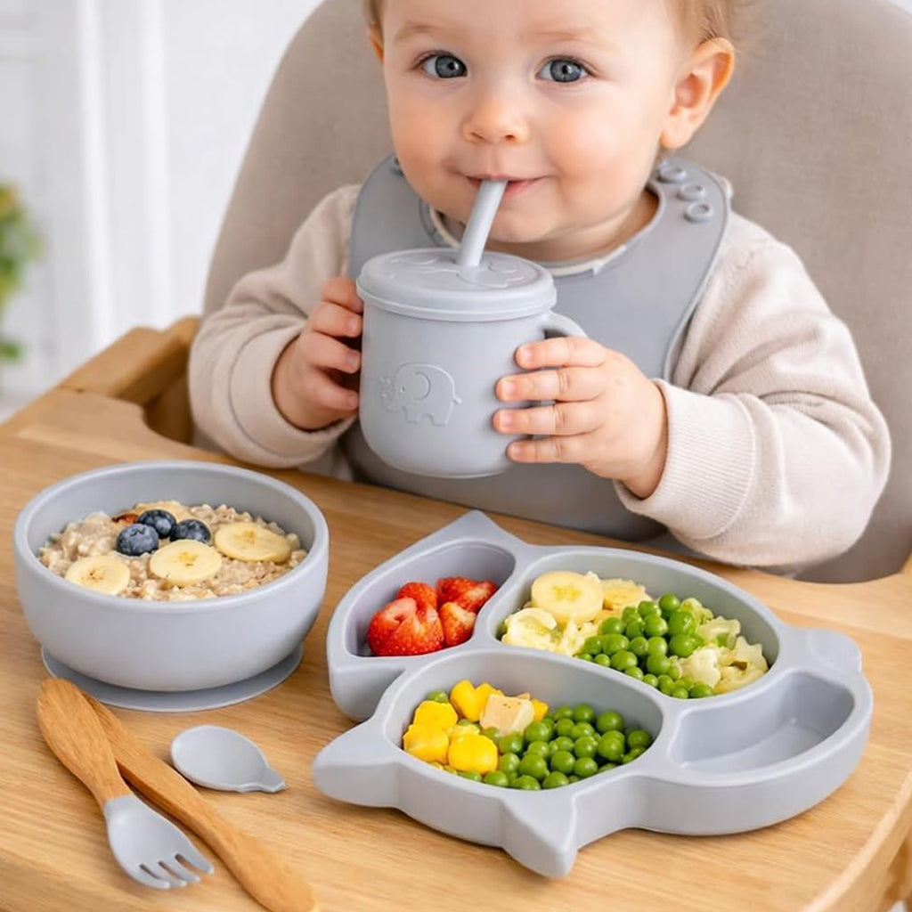 Cat Design Silicone Baby Feeding Set