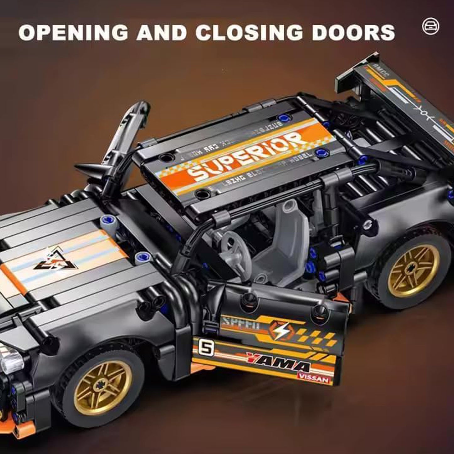 Orange Mustang 1:18 Scale Racing Pull-Back SuperCar Buliding Blocks Set