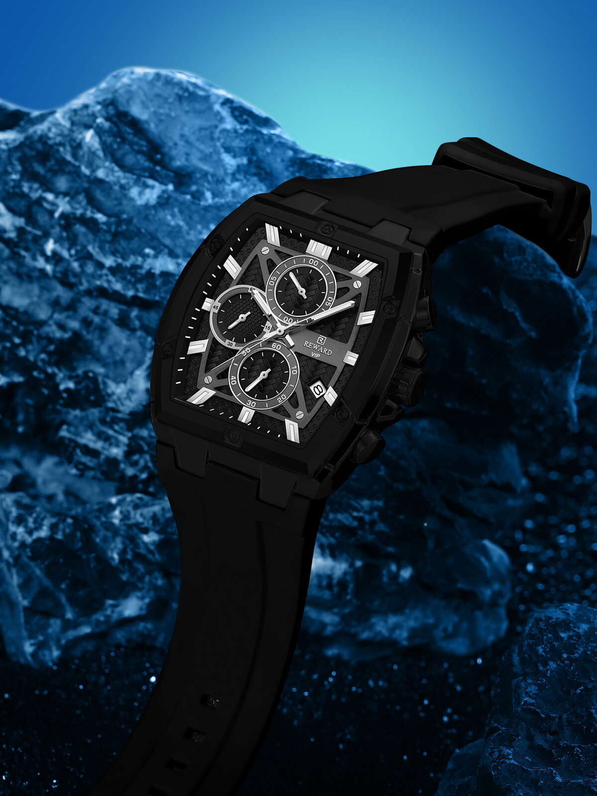 Men's Quartz Chronograph Silicone Watch – Black Case, Black Dial