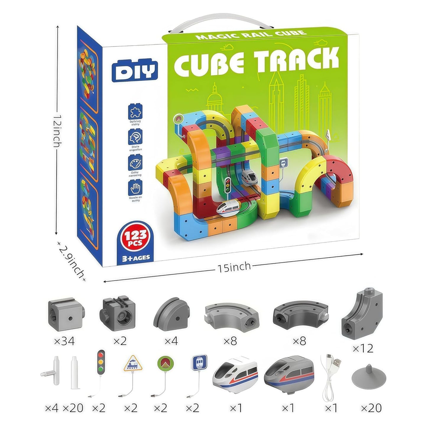 Electric Train Set With 3D Magic Flexible Race Tracks (123Pcs)