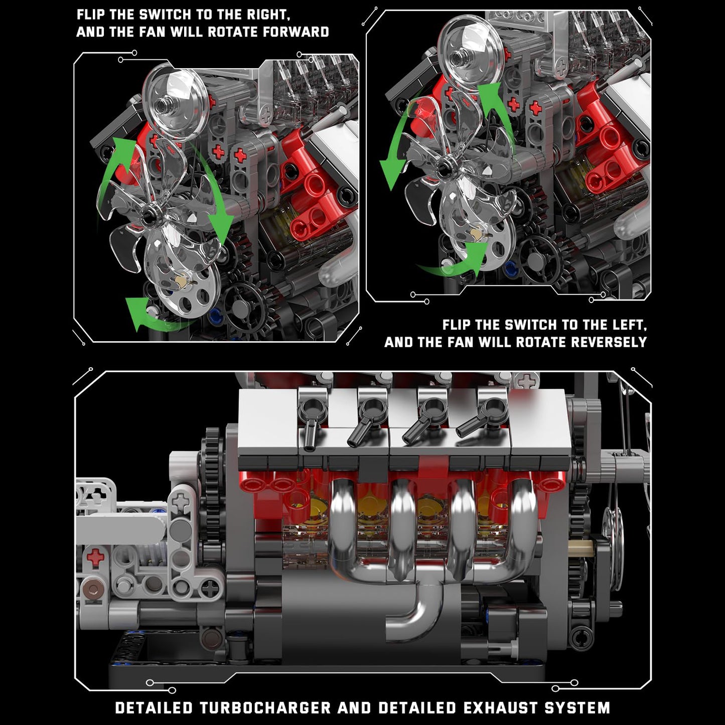 Mould King 10225 American Muscle Car V8 Engine Building Set