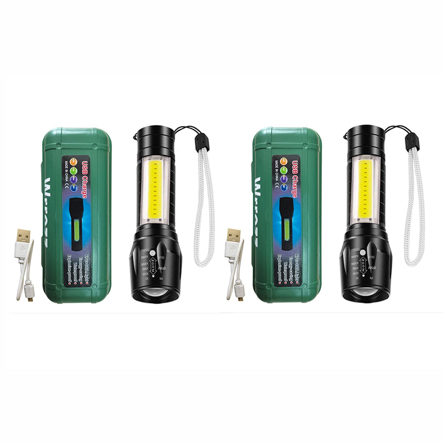 Waterproof Portable Led Flashlight Usb Rechargeable 3 Modes Light Flashlight - ( 2 Pack )