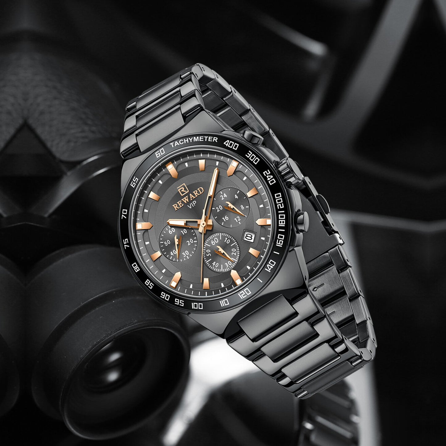 Men's Chronograph Quartz Watch – Gunmetal & Black Edition