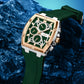 Men's Quartz Chronograph Silicone Watch – Silver & Rose Gold Case, Green Dial