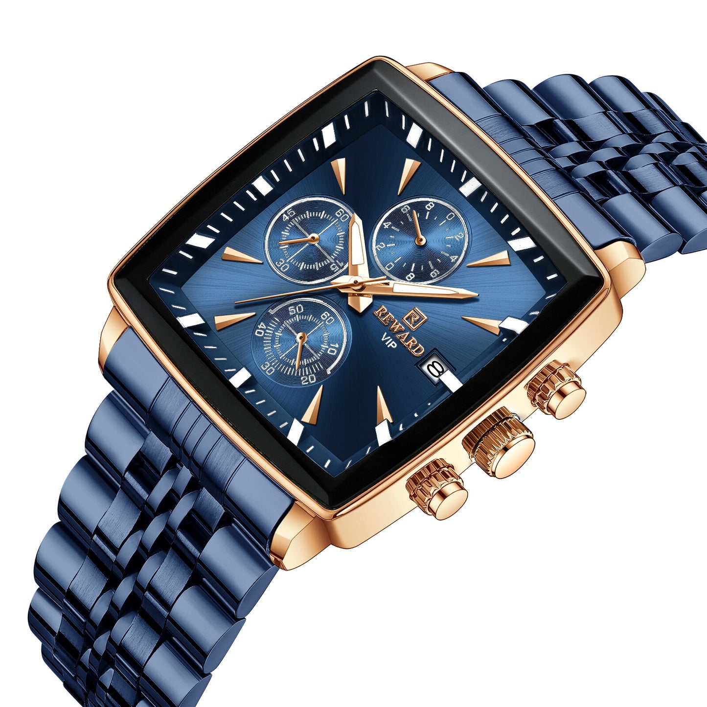 Reward Square Blue & Rose Gold Luxury Luminous Square Quartz Watch