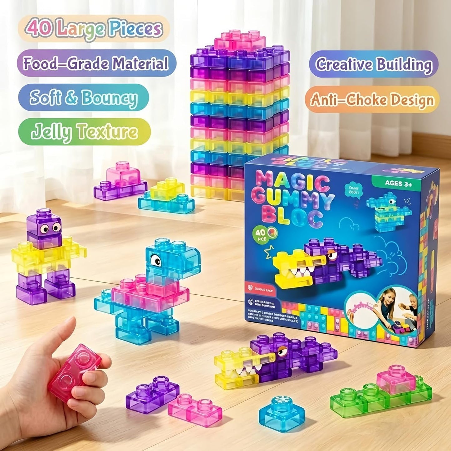Gummy Squishy Blocks Set For Kids (40Pcs)