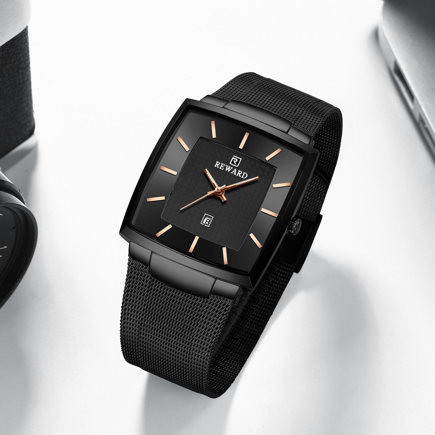 Reward Men's Rectangular Mesh Quartz Watch Black
