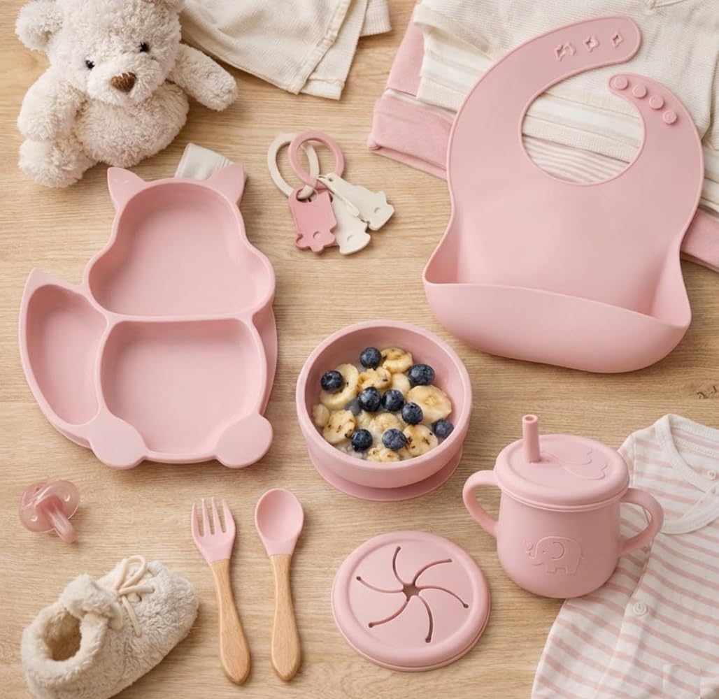 Cat Design Silicone Baby Feeding Set