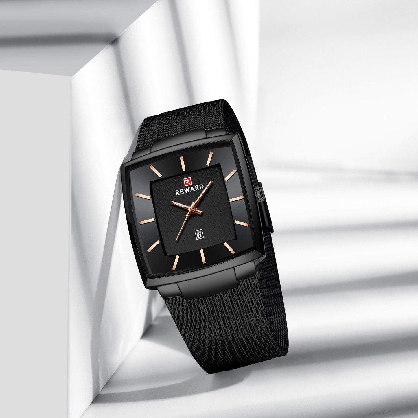 Reward Men's Rectangular Mesh Quartz Watch Black