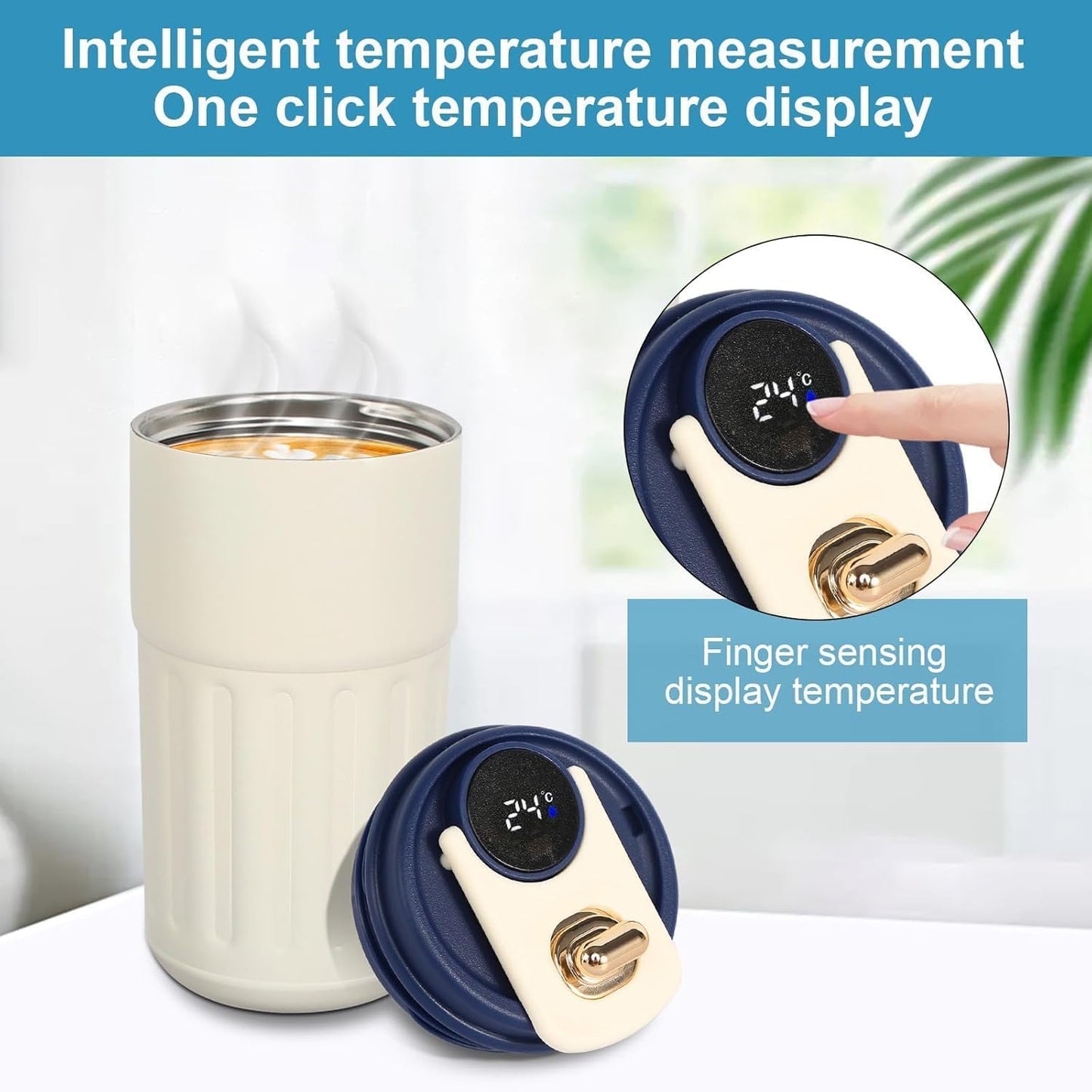 460ml Coffee Travel Mug With Temperature Display (White Blue)