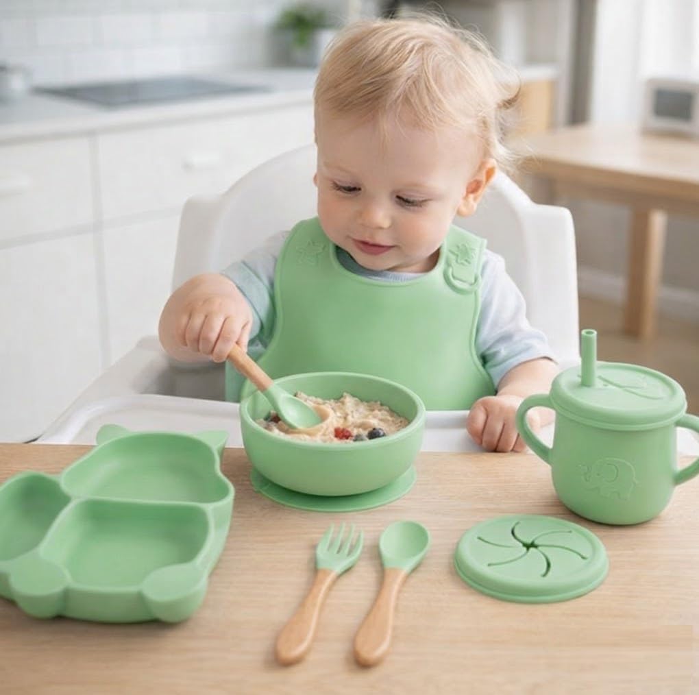 Cat Design Silicone Baby Feeding Set
