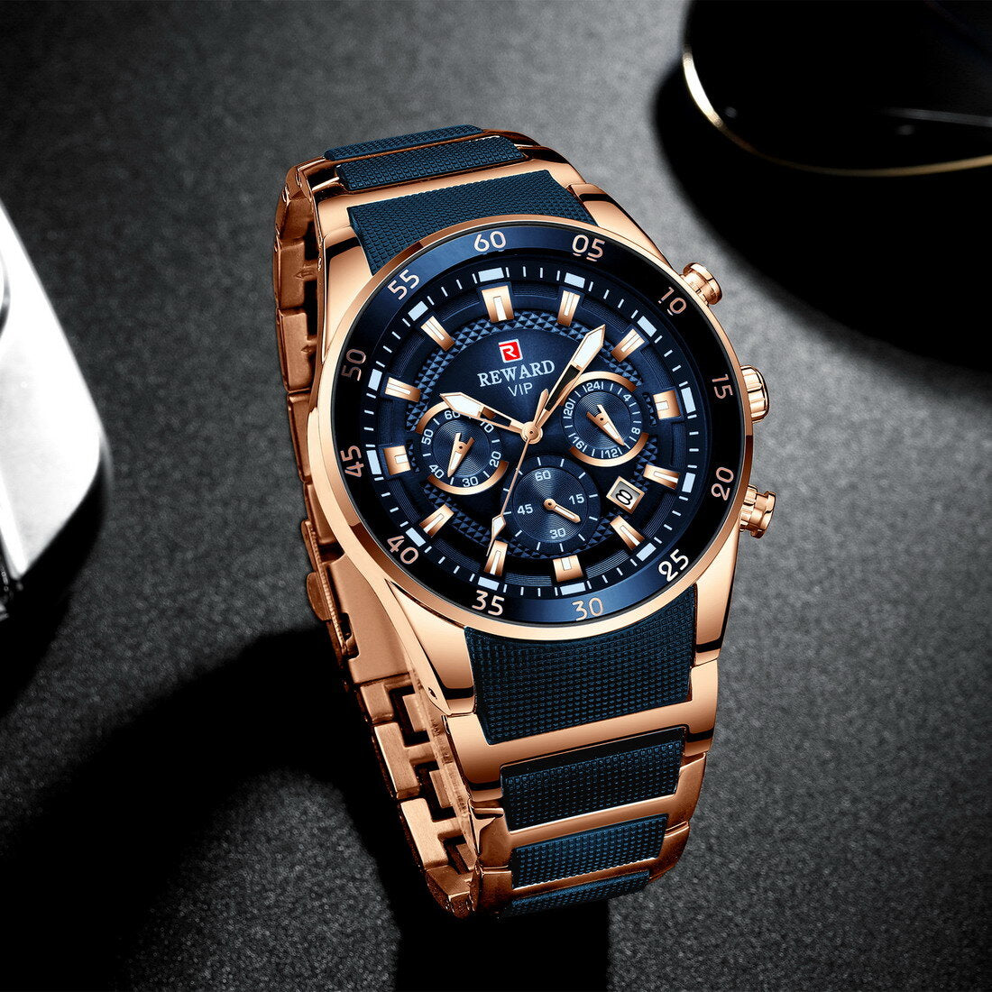 Reward VIP Luxury Chronograph Men’s Quartz Watch – Blue Dial Edition