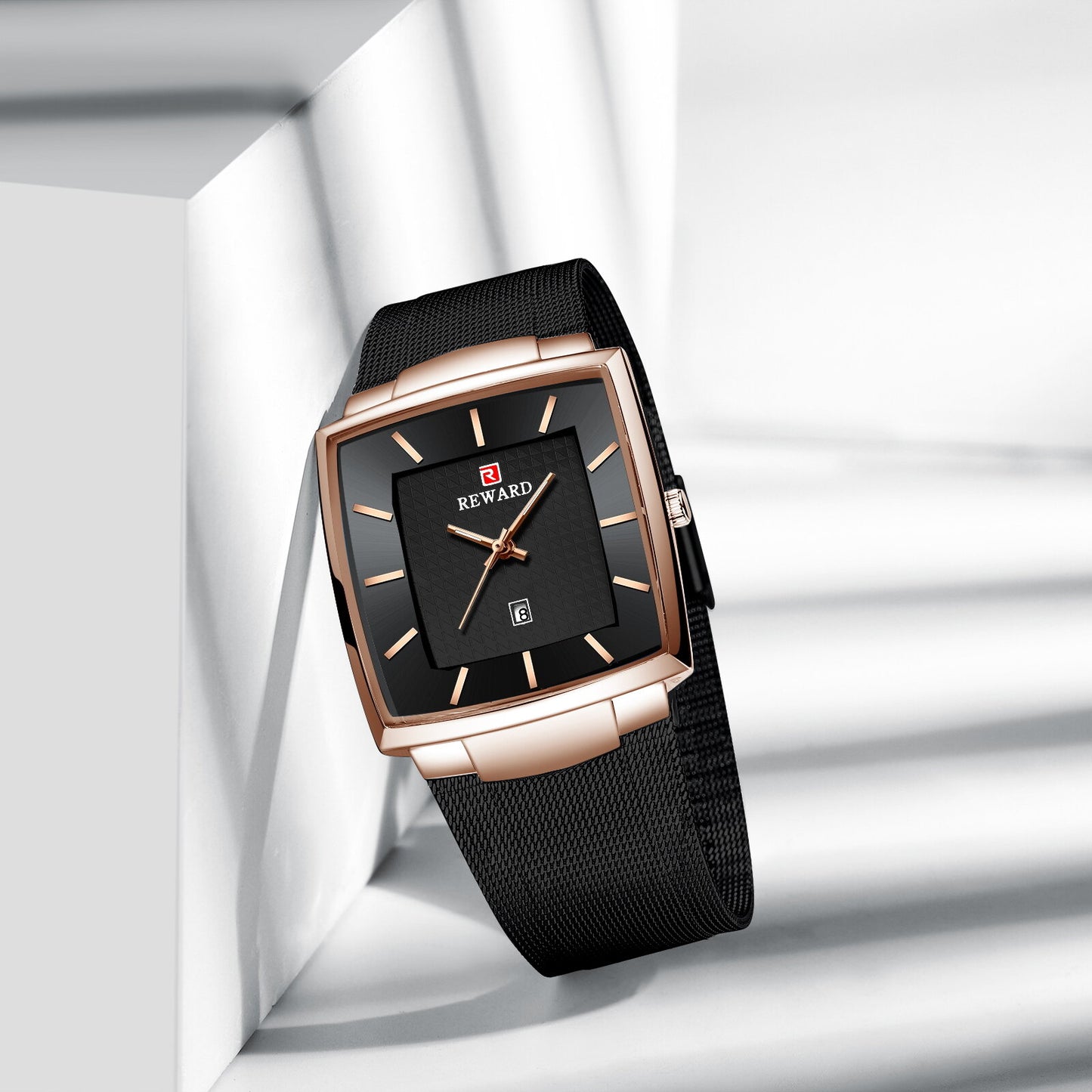 Reward Ultra Slim Black & Rose Gold Mesh Strap Analog Men's  Watch