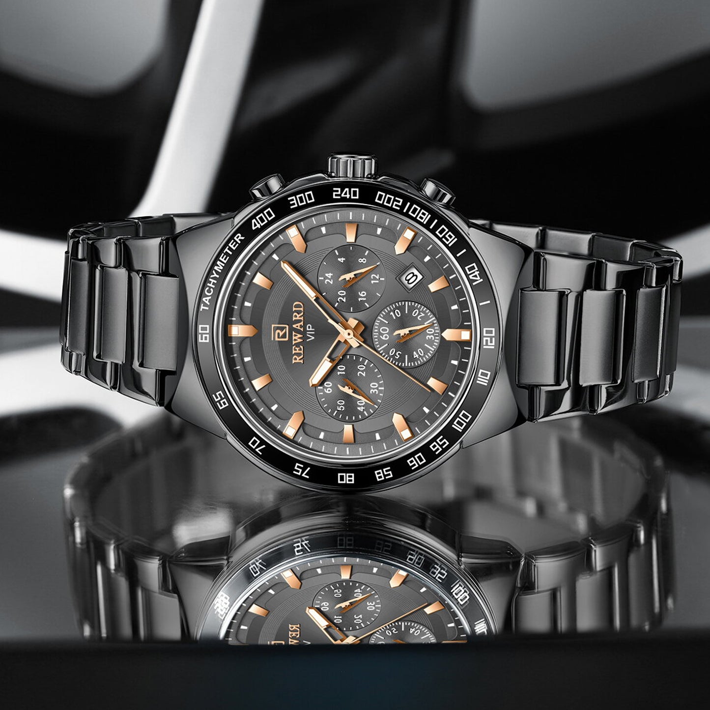 Men's Chronograph Quartz Watch – Gunmetal & Black Edition