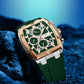 Men's Quartz Chronograph Silicone Watch – Silver & Rose Gold Case, Green Dial
