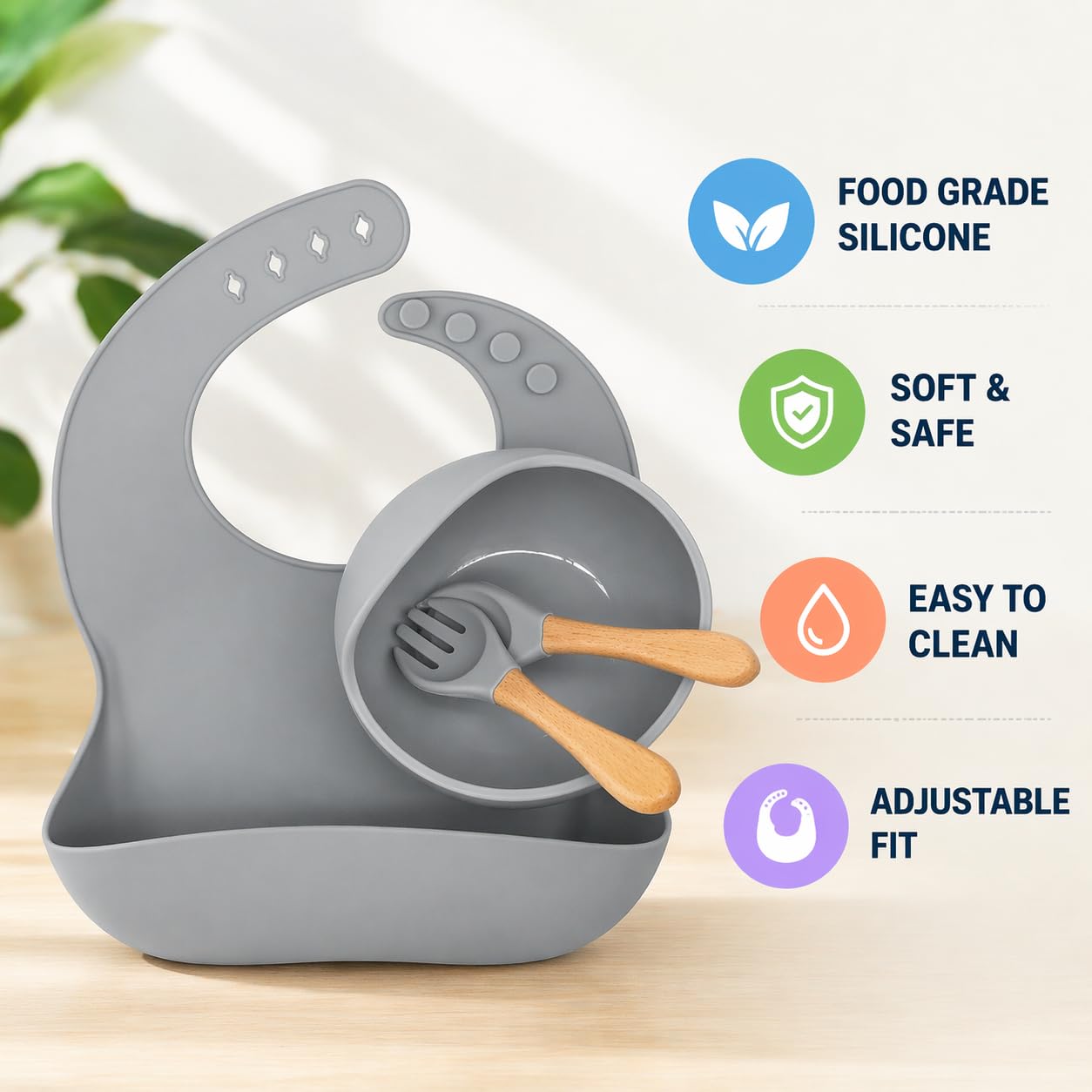 Silicone Baby Feeding Set With Bowl & Spoon