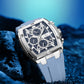 Men's Quartz Chronograph Silicone Watch – Silver Case, Blue Dial