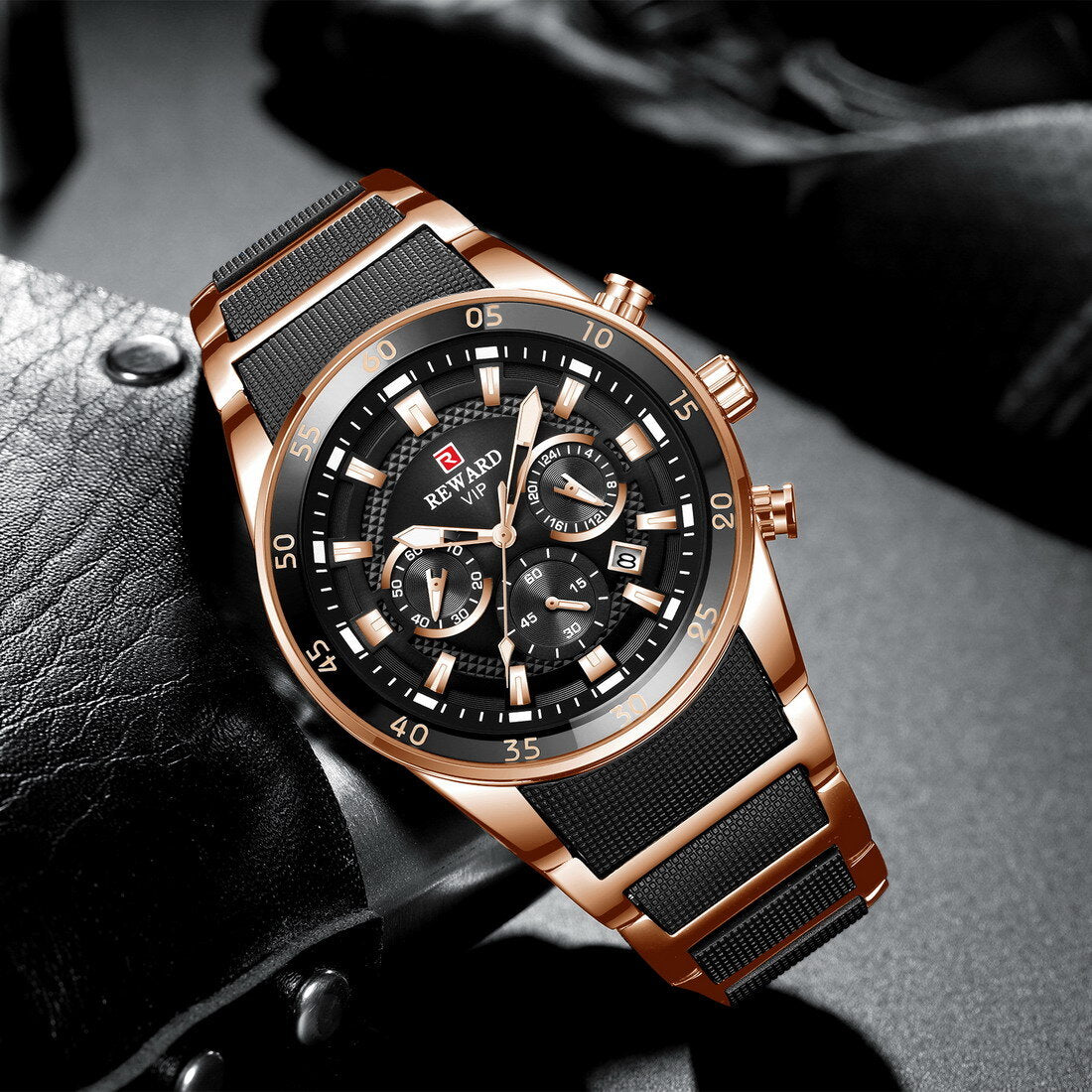 Reward VIP Luxury Chronograph Men’s Quartz Watch – Black Dial Edition