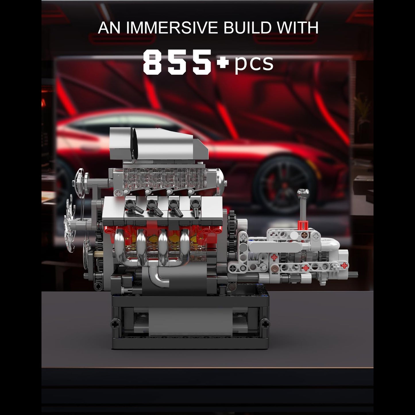Mould King 10225 American Muscle Car V8 Engine Building Set