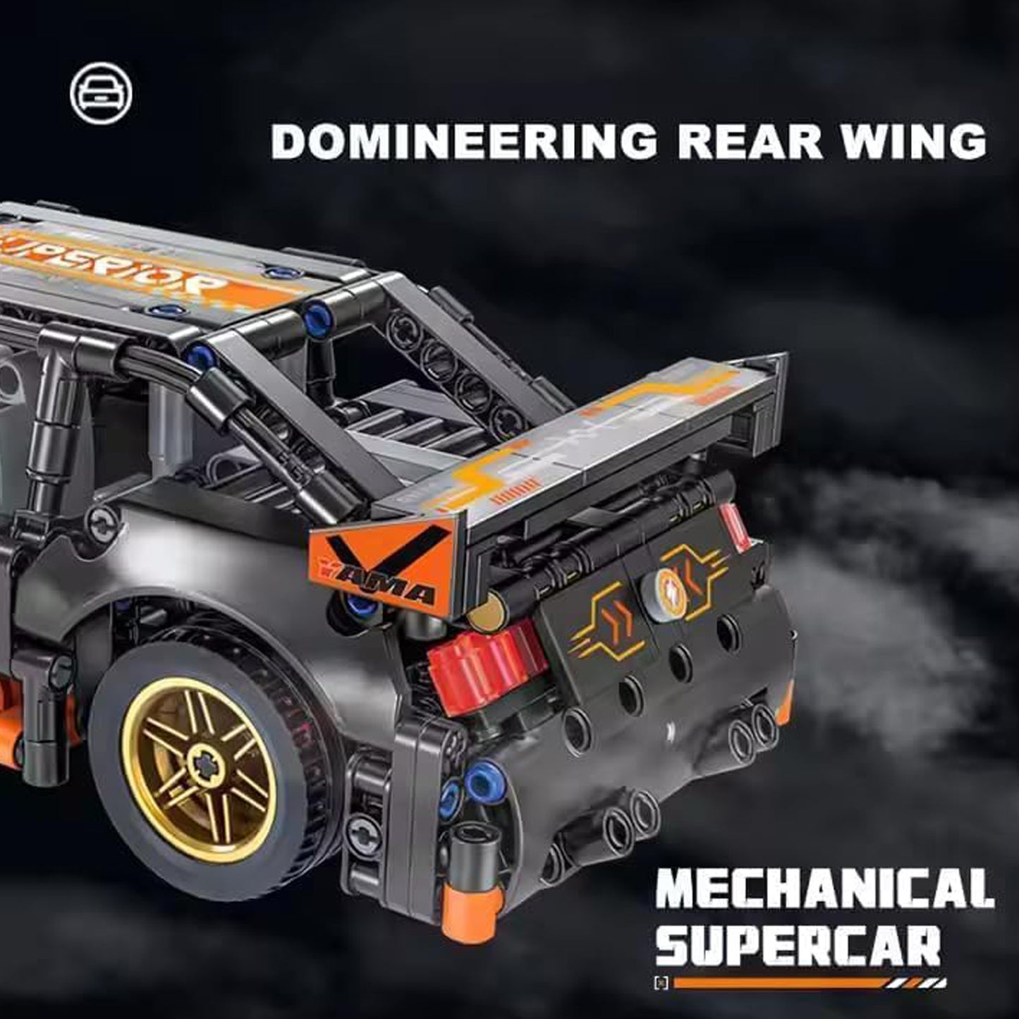 Orange Mustang 1:18 Scale Racing Pull-Back SuperCar Buliding Blocks Set