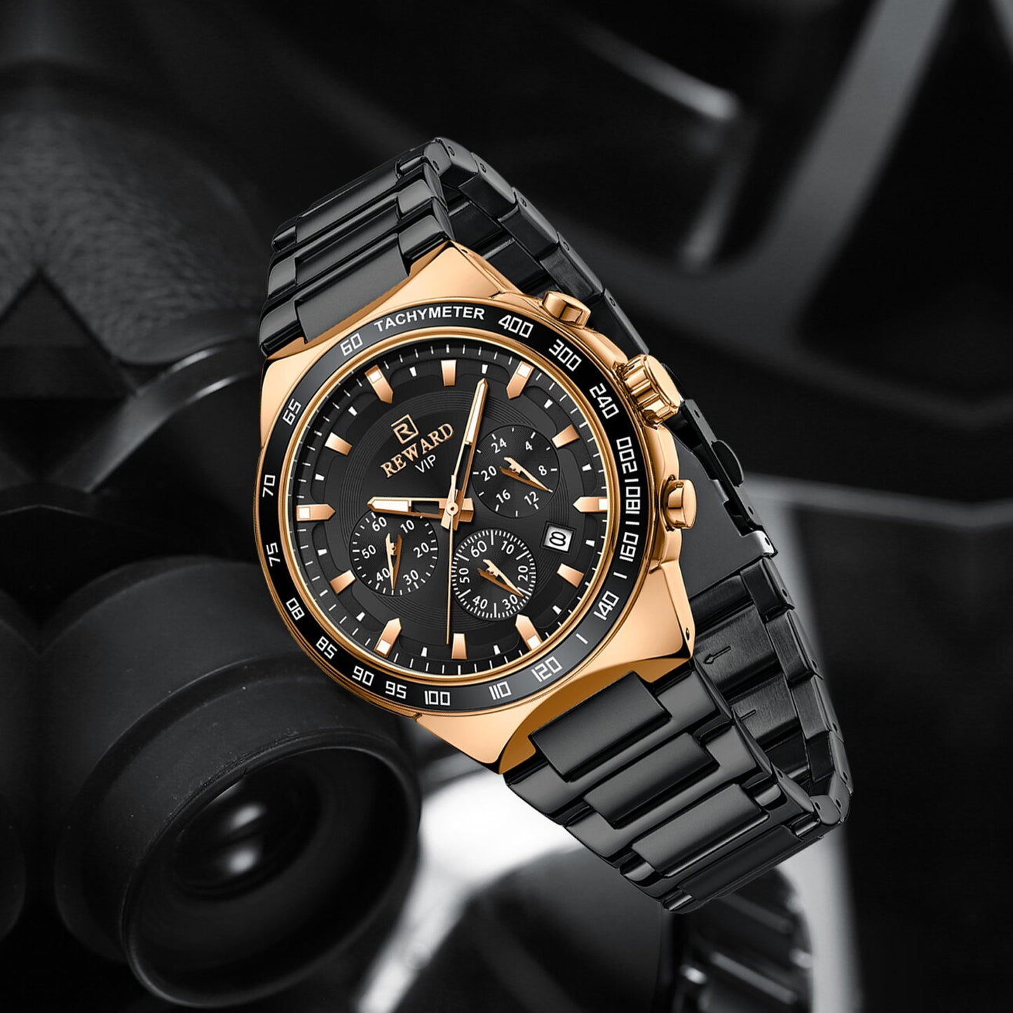Men's Chronograph Quartz Watch – Rose Gold & Black Edition