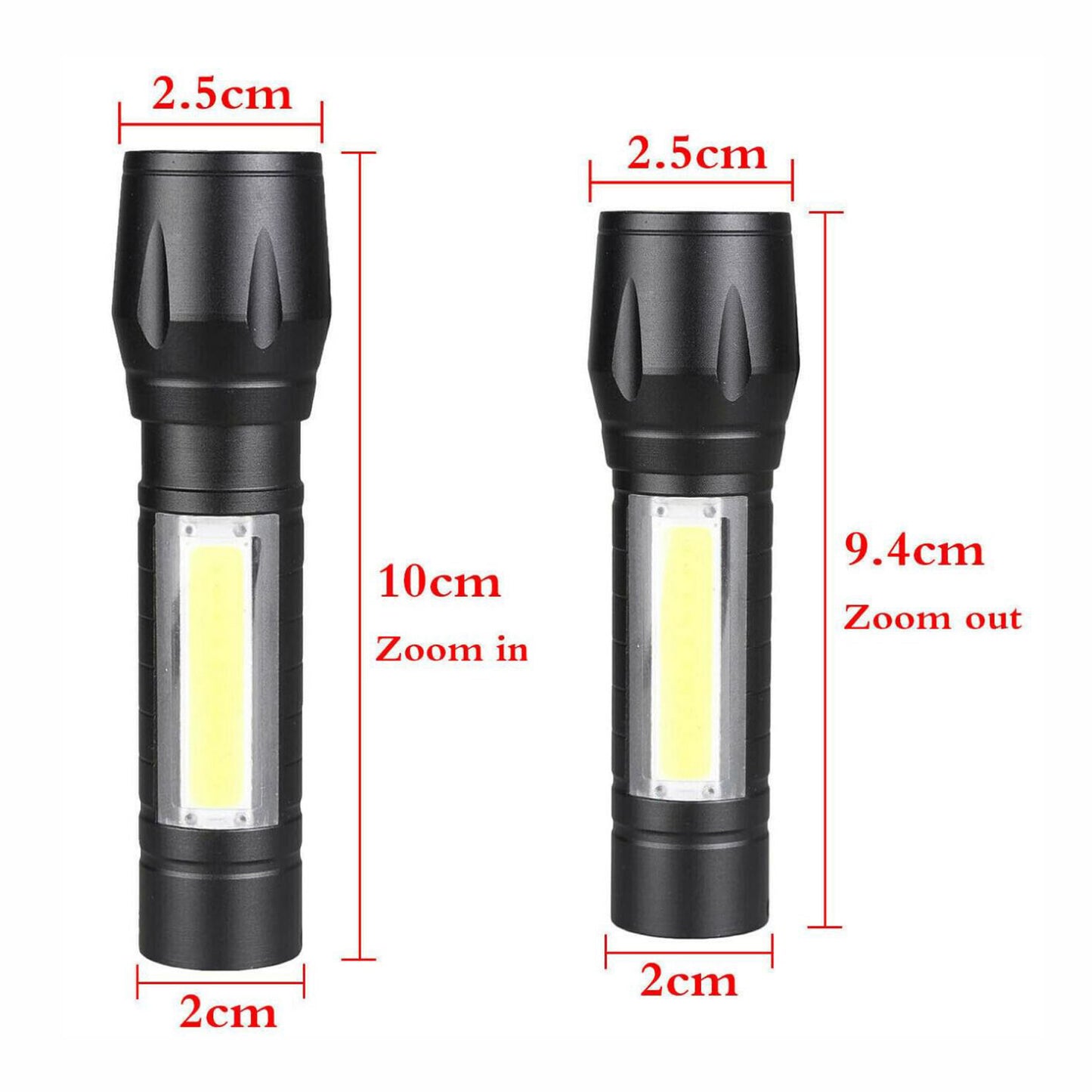 Waterproof Portable Led Flashlight Usb Rechargeable 3 Modes Light Flashlight - ( 2 Pack )
