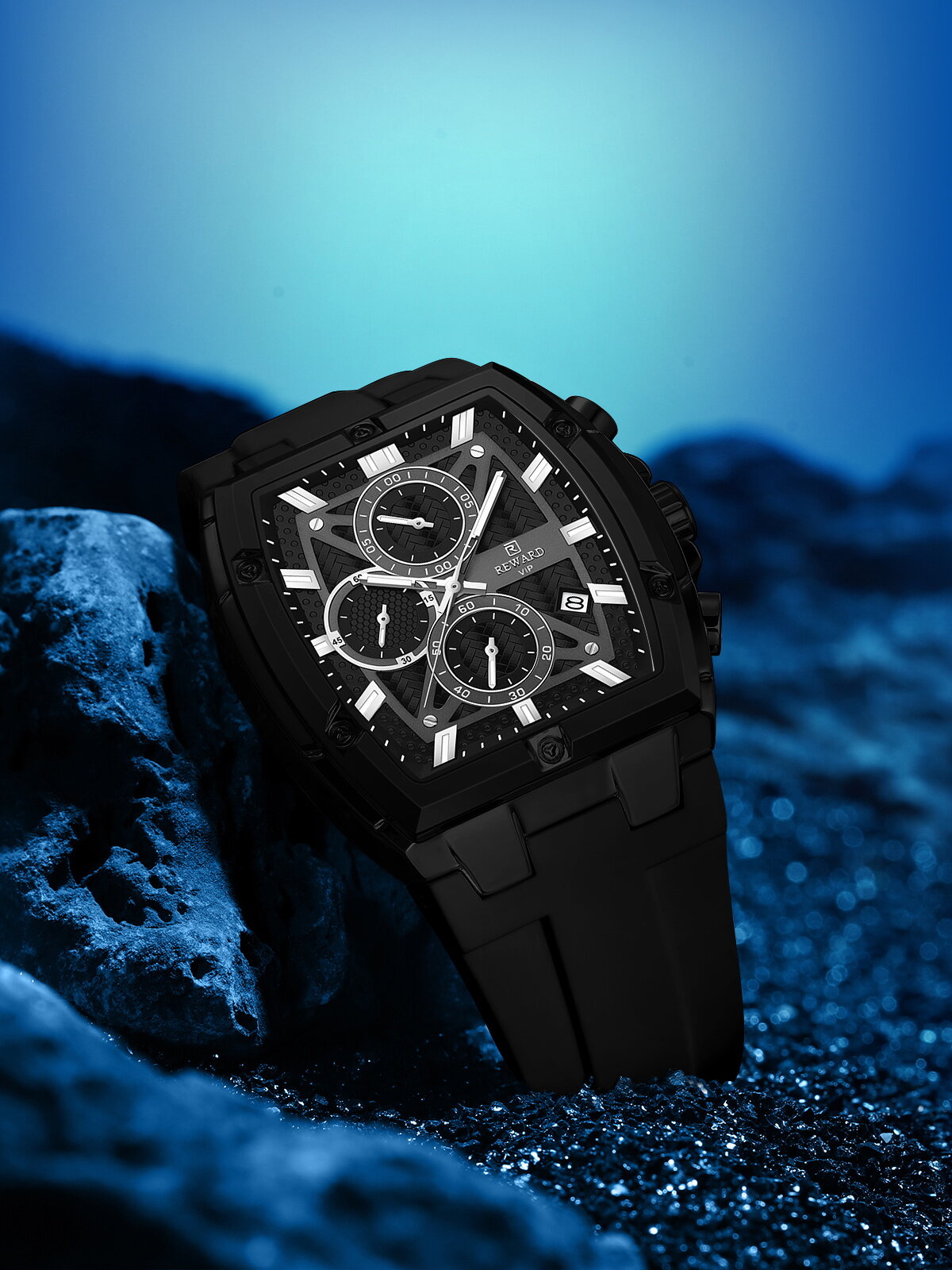 Men's Quartz Chronograph Silicone Watch – Black Case, Black Dial
