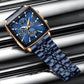 Reward Square Blue & Rose Gold Luxury Luminous Square Quartz Watch